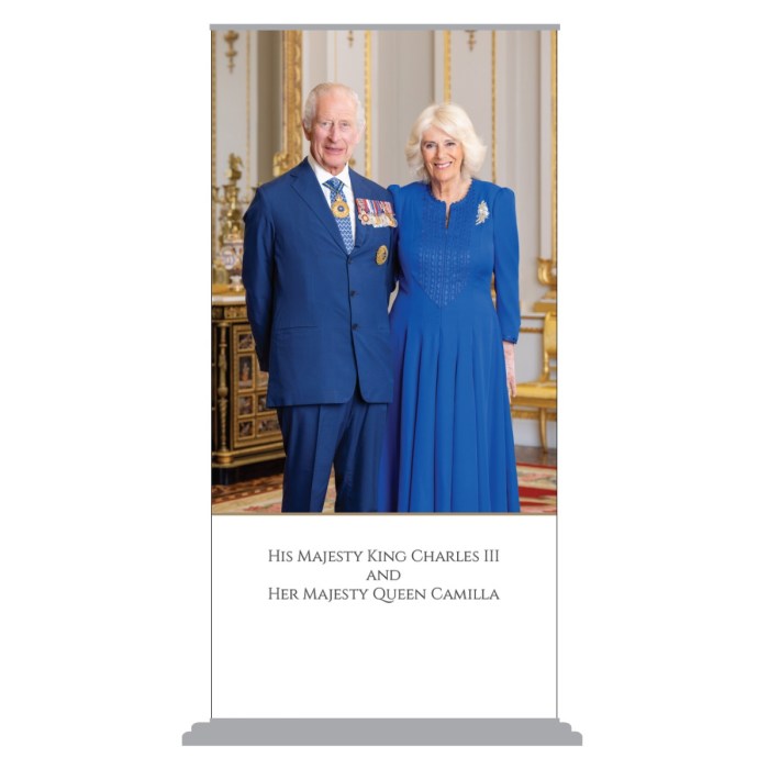 Portrait of the King and Queen Pull Up Banner with Standard Base (2000mm x 1000mm)