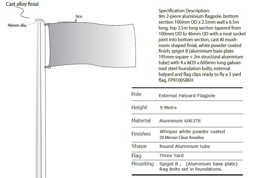 9m Flagpole with External Halyard