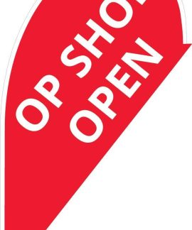 Op Shop Open Small Teardrop Flag