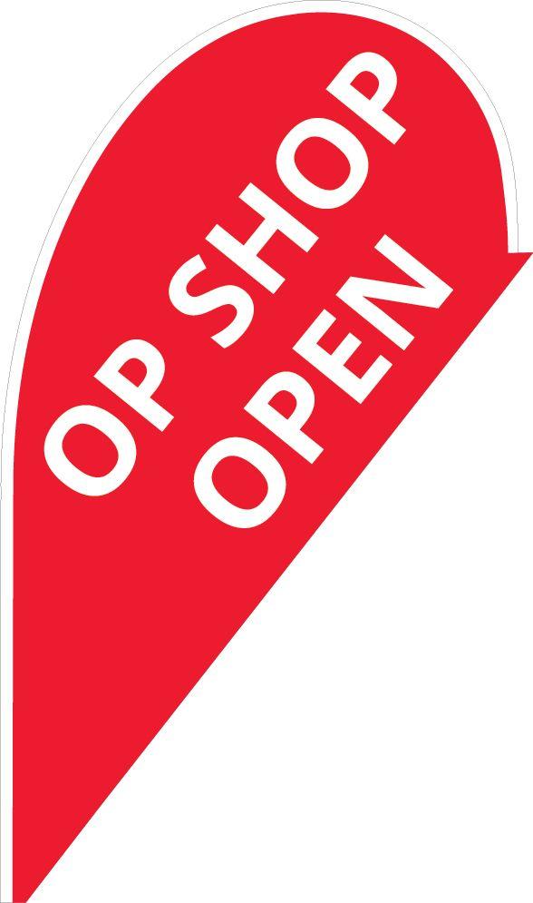 Op Shop Open Small Teardrop Flag