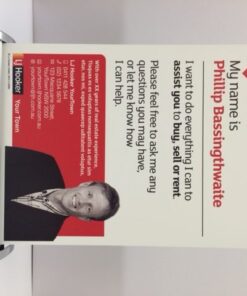 Real estate agent promotional banner with contact details