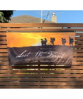 Lest We Forget Soldiers Fence Hung Front View
