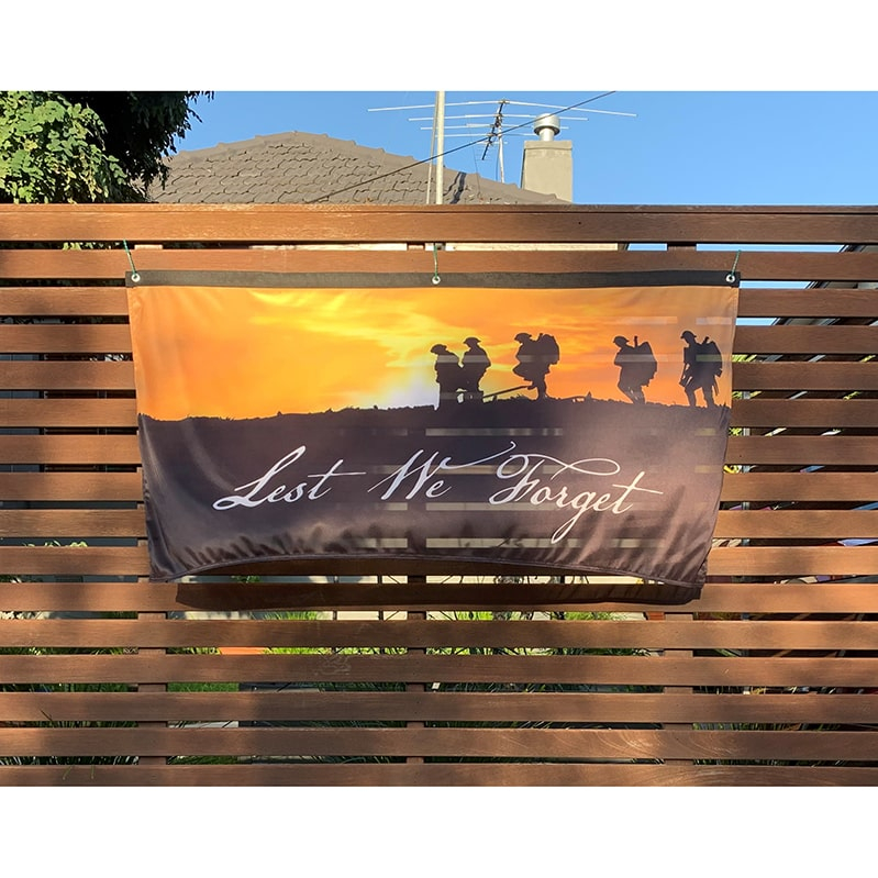 Lest We Forget Soldiers Fence Hung Front View