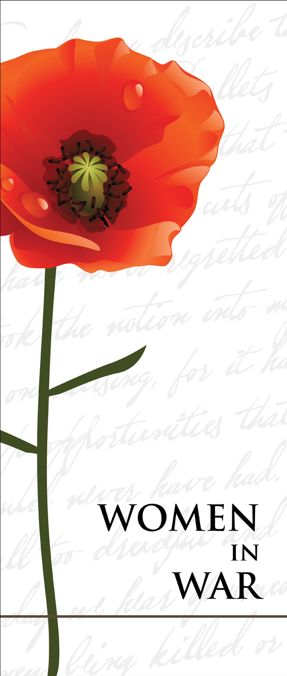 Red poppy with Women in War text