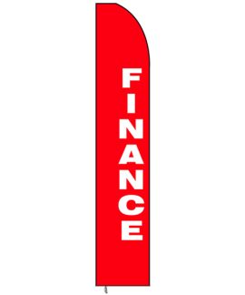 Red flag banner with white finance text