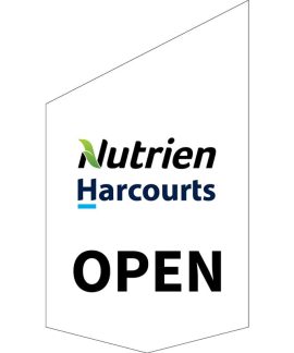 Nutrien Harcourts Open Shop Front Banner White