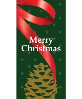Merry Christmas Green Flag with Ribbon and Pine Cone