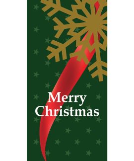 Merry Christmas Flag Green Ribbon with Snow Flake