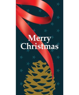 Merry Christmas Flag Blue with Ribbon with Pine Cone