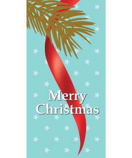Merry Christmas Flag Light Blue Ribbon with Branch - Vertical 