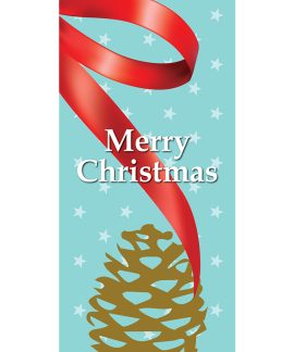 Merry Christmas Light Blue Ribbon with Pine Cone