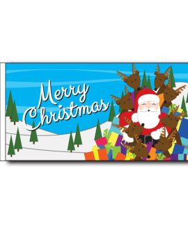 Merry Christmas Flag with Santa in Sleigh