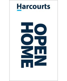 Harcourts White Signboard Flag 'Open Home'