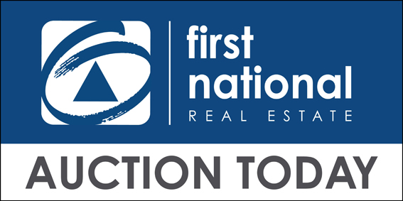 First National Real Estate auction today sign