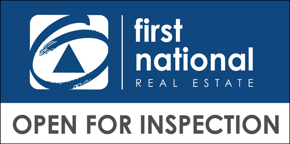 First National Real Estate open for inspection sign
