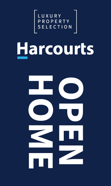 Harcourts luxury property open home sign