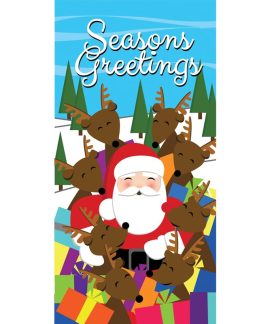 Seasons Greetings Santa and Reindeer Flag 900mm 1800mm (Various FInishes)