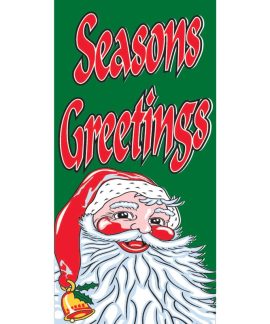 Seasons Greetings Flag Green with Santa 900mm x 1800mm (Knitted)