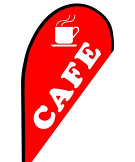 Red cafe flag with coffee cup icon
