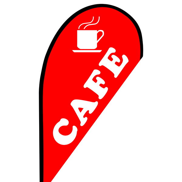 Red cafe flag with coffee cup icon