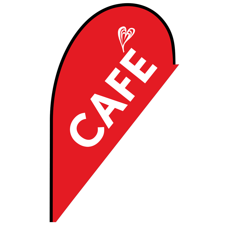Cafe White Heart Small Red Teardrop Flag