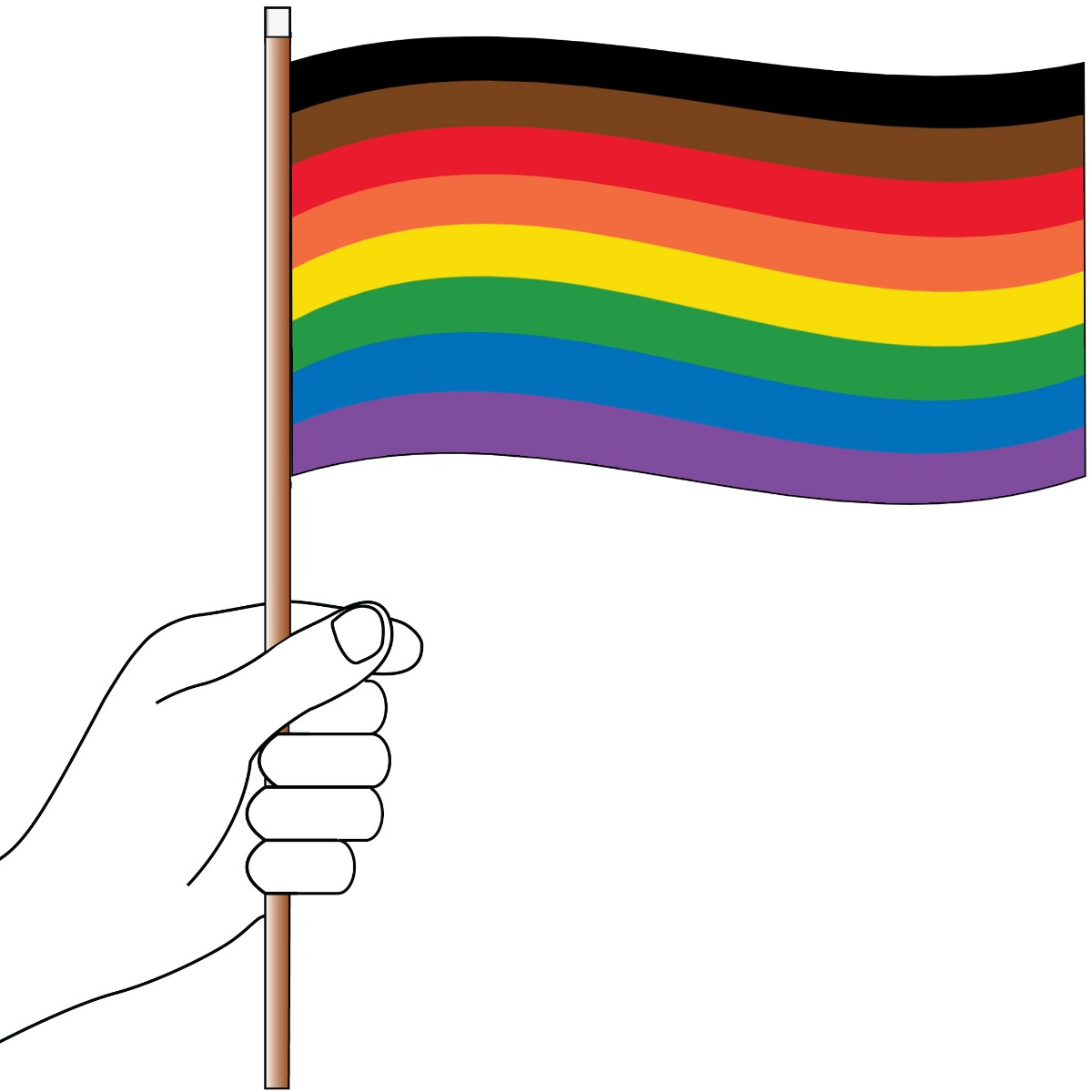 Hand holding inclusive pride flag