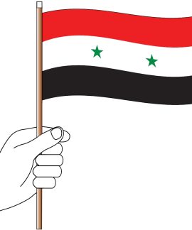 Hand holding the Syrian national flag