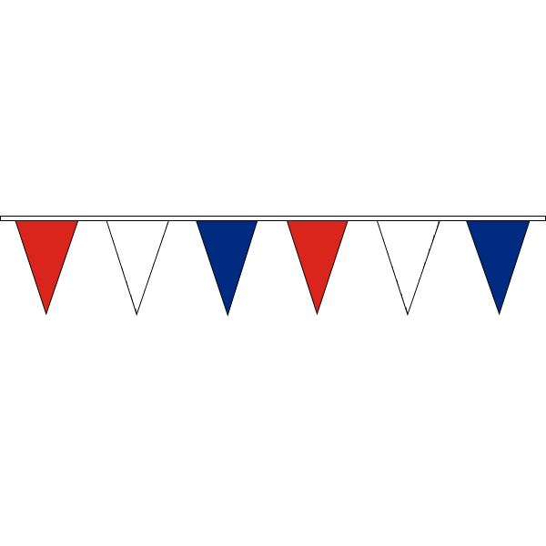 Red, white, and blue triangular pennant banner