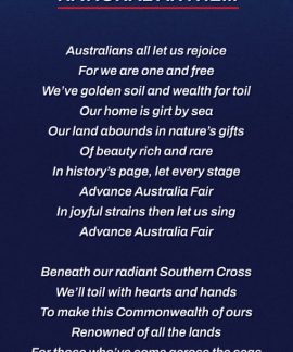 Australian national anthem lyrics with flag background