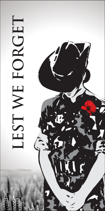 Soldier bowing head with red poppy remembrance
