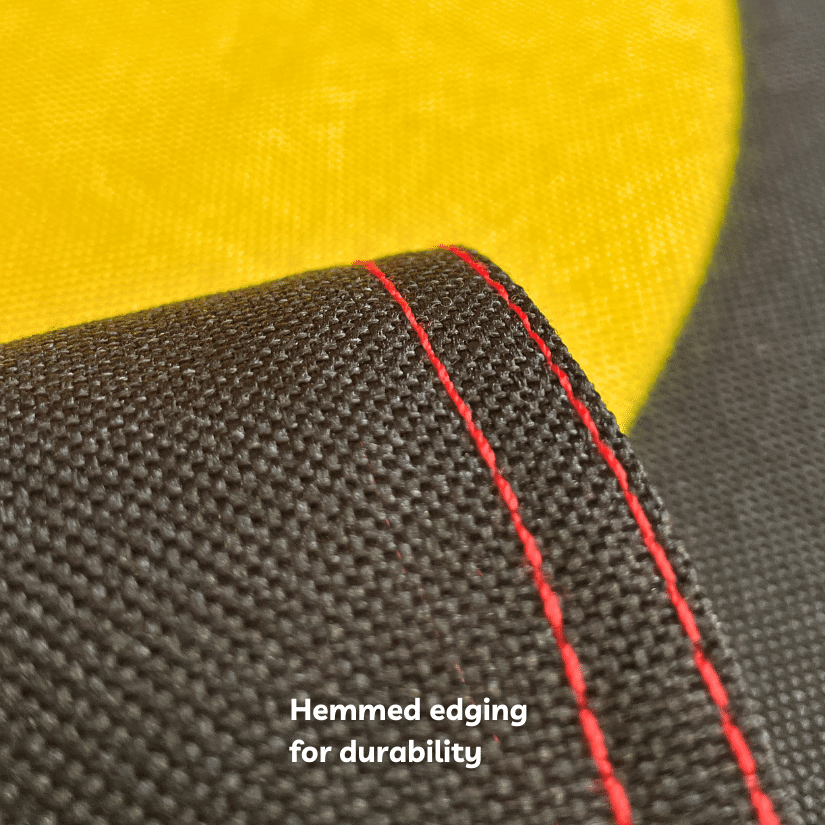 Close-up of hemmed fabric edge stitching