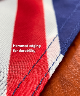 Close-up of hemmed flag edge stitching