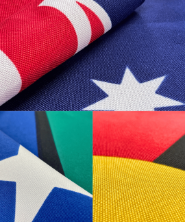 Close-up of colorful stitched fabric flags