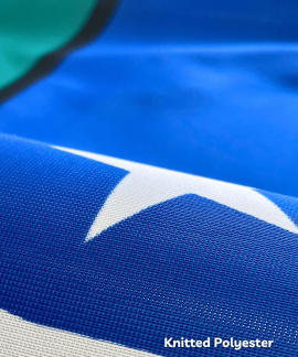 Close-up of blue knitted polyester fabric