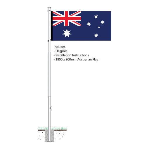 Australian flag on outdoor flagpole set