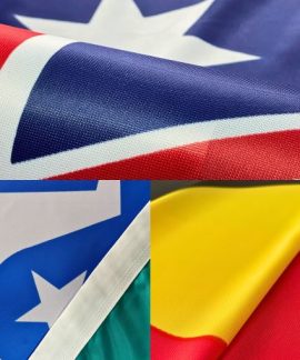 Close-up of colorful international flags fabric