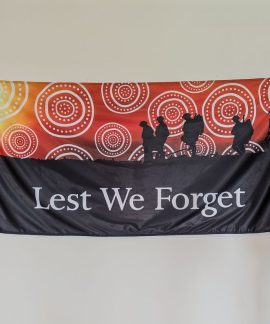Memorial flag with soldiers silhouette and text