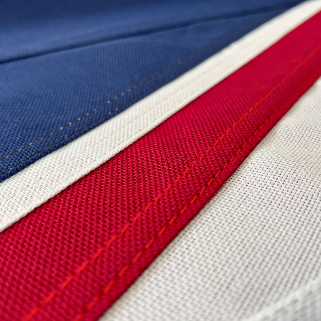 Close-up of red, white, and blue fabric stripes