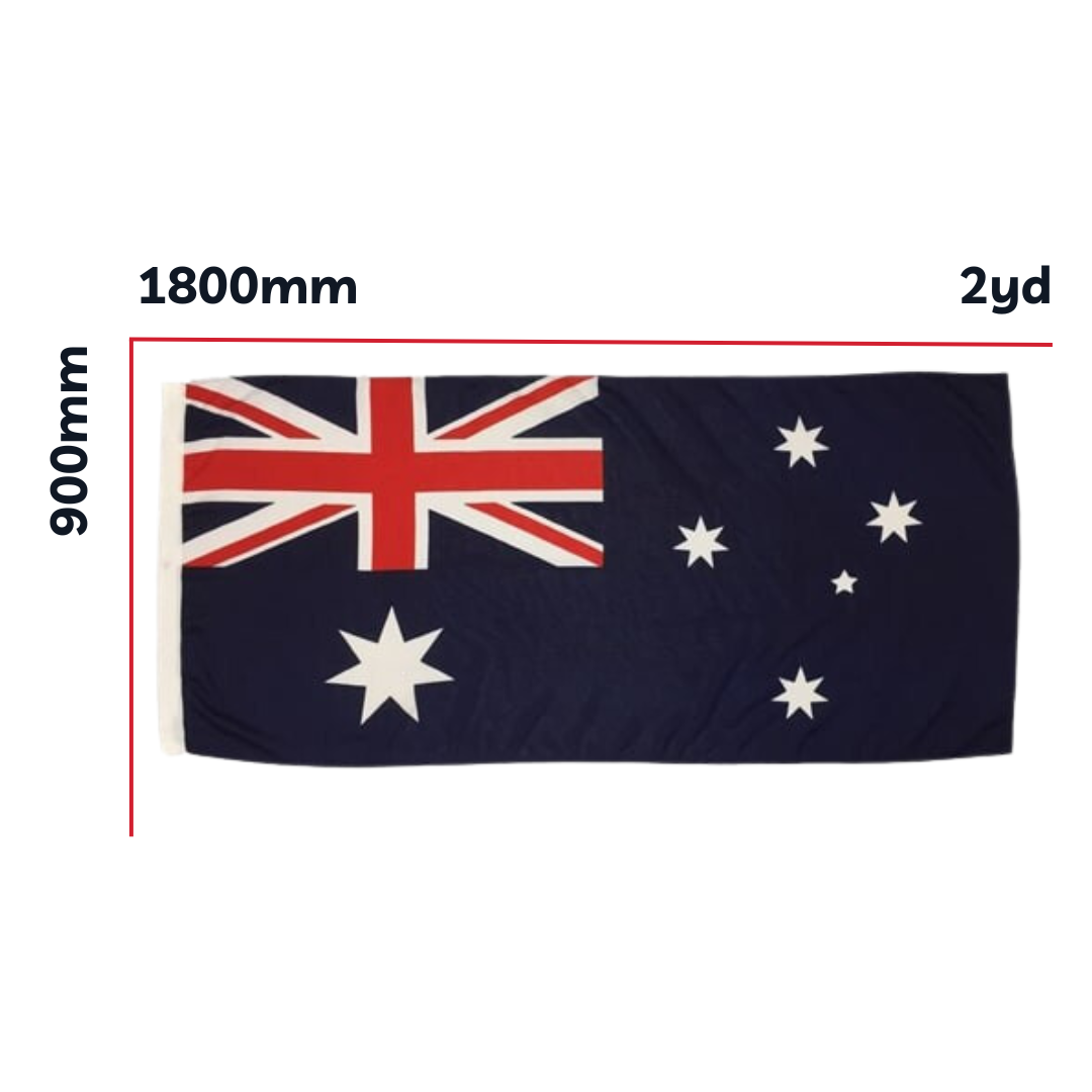Australian flag with size dimensions displayed